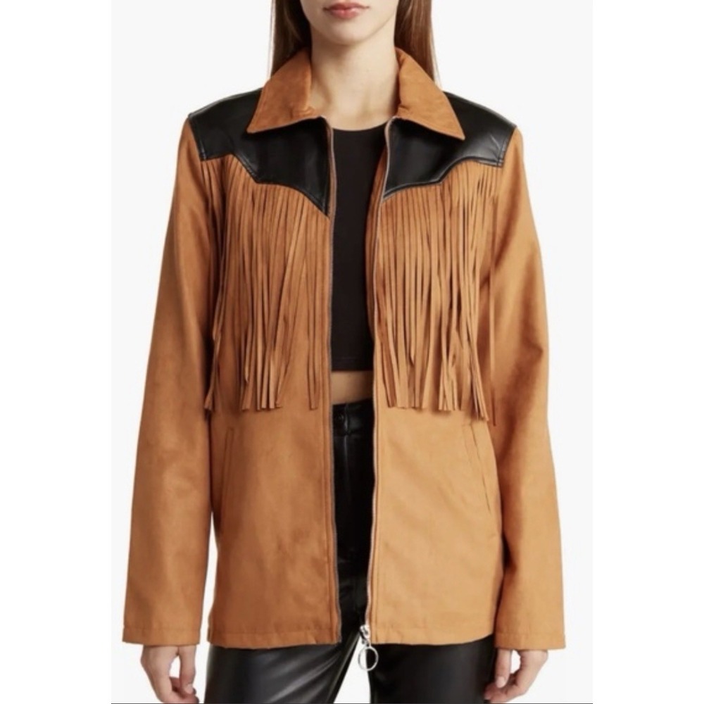 WeWoreWhat Fringe Jacket Acorn Size XS Western Cowgirl Oversized